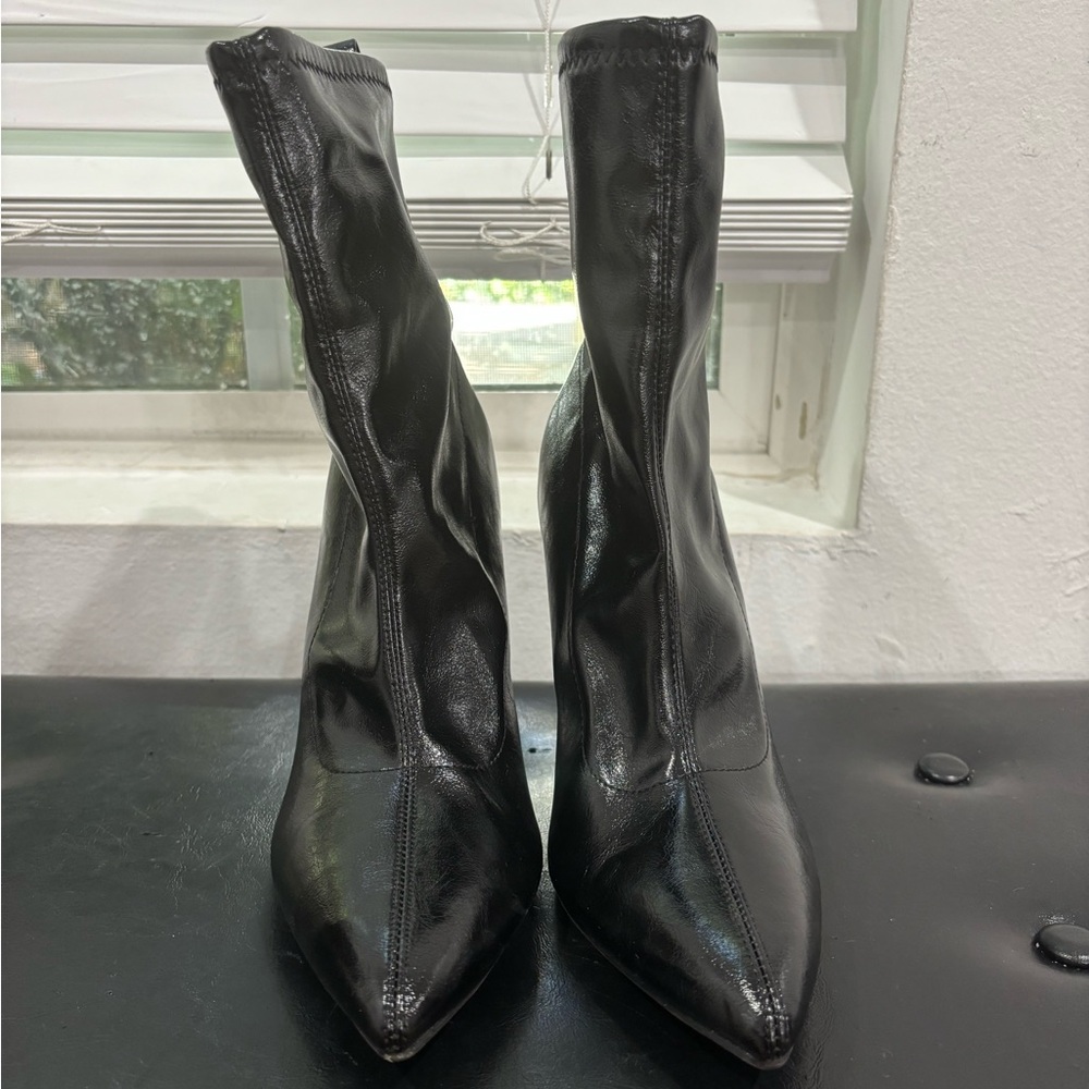 Pleather Pull-On Stiletto Boots